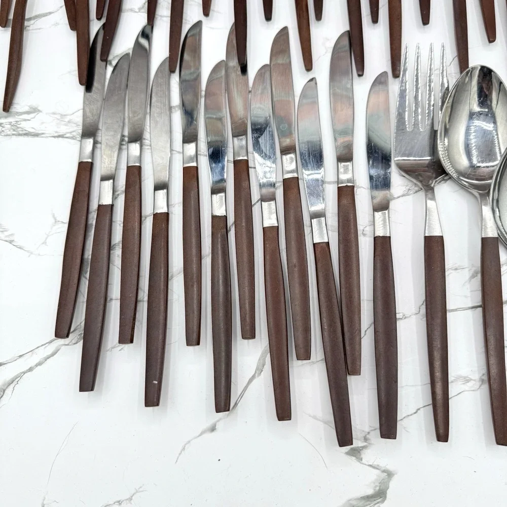 Vintage 50pc Ekco Eterna Canoe Muffin MCM Flatware Set Stainless Japan MCM